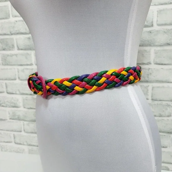Vintage 90s Express Compagnie Intl Womens L Colorful Bright‎ Braided Waist Belt - Picture 3 of 8